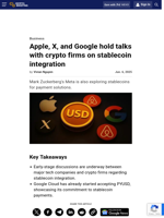 Apple, X, and Google hold talks with crypto firms on stablecoin integration