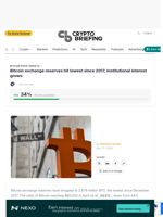 Bitcoin exchange reserves hit lowest since 2017, institutional interest grows