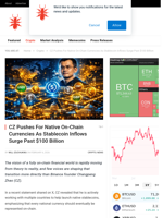 CZ Pushes For Native On-Chain Currencies As Stablecoin Inflows Surge Past $100 Billion - NullTX