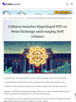 21Shares launches Hyperliquid ETP on Swiss Exchange amid surging DeFi volumes - CoinJournal