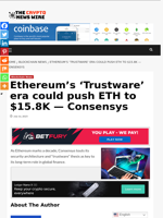 Ethereum’s ‘Trustware’ era could push ETH to $15.8K — Consensys - The Crypto News Wire