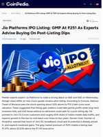Jio Platforms IPO Listing: GMP At ₹251 As Experts Advise Buying On Post-Listing Dips