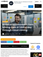 Binance recommends Earn Mining: Earn $7,600 a day through cloud mining | Live Bitcoin News