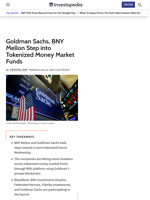 Goldman Sachs, BNY Mellon Step into Tokenized Money Market Funds