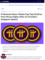 Pi Network News: Market Cap Tops $2.2B as Price Moves Higher After Co-Founder’s Singapore Speech