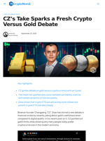CZ's Take Sparks a Fresh Crypto Versus Gold Debate
