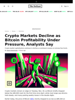 Crypto Markets Decline as Bitcoin Profitability Under Pressure, Analysts Say - 