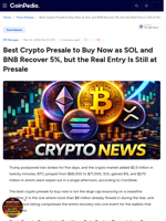 Best Crypto Presale to Buy Now as SOL and BNB Recover 5%, but the Real Entry Is Still at Presale