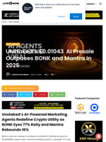 Unstaked’s $0.01043  AI Presale Outpaces BONK and Mantra in 2025 | Live Bitcoin News