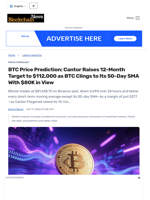 BTC Price Prediction: Cantor Raises 12-Month Target to $112,000 as BTC Clings to Its 50-Day SMA With $80K in View - Blockchain.News
