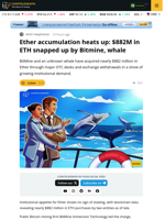 BitMine, Mystery Whale Snap Up $882M in Ether Amid Institutional Buying Wave
