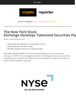 The New York Stock Exchange Develops Tokenized Securities Platform