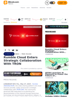 Rumble Cloud Enters Strategic Collaboration With TRON – Press release Bitcoin News