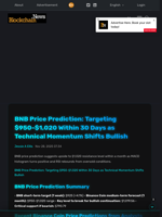 BNB Price Prediction: Targeting $950-$1,020 Within 30 Days as Technical Momentum Shifts Bullish - Blockchain.News