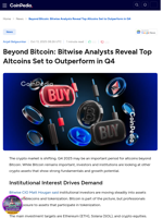Beyond Bitcoin: Bitwise Analysts Reveal Top Altcoins Set to Outperform in Q4