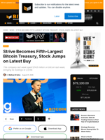 Strive Becomes Fifth Biggest Bitcoin Treasury, Stock Surges On Latest BTC Buy