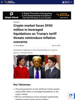 Crypto market faces $950 million in leveraged liquidations as Trump's tariff threats reintroduce inflation concerns