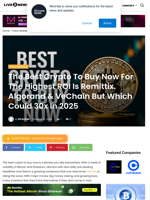 The Best Crypto To Buy Now For The Highest ROI Is Remittix. Algorand & VeChain But Which Could 30x In 2025 | Live Bitcoin News