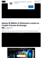 Nearly $1 Billion in Ethereum Lands on Crypto Futures Exchange - U.Today