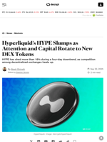 Hyperliquid’s HYPE Slumps as Attention and Capital Rotate to New DEX Tokens - Decrypt
