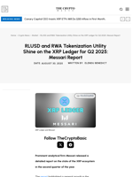 RLUSD and RWA Tokenization Utility Shine on the XRP Ledger for Q2 2025: Messari Report