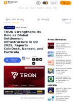 TRON Strengthens Its Role as Global Settlement Infrastructure in Q3 2025, Reports CoinDesk, Nansen, and Particula – Press release Bitcoin News
