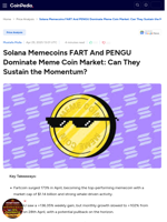 Solana Memecoins FART And PENGU Dominate Meme Coin Market: Can They Sustain ?