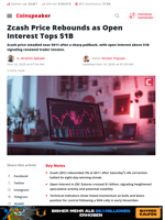 Zcash Price Rebounds as Open Interest Tops $1B - Coinspeaker