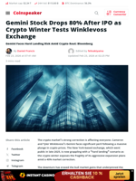 Gemini Stock Drops 80% After IPO as Crypto Winter Tests Winklevoss Exchange - Coinspeaker %