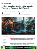 Tether Appoints Senior HSBC Metals Traders to Advance Gold Portfolio - Coinspeaker