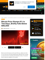 Bitcoin Price Slumps 6% In Two Days, Falls Below $90,000