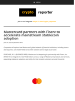 Mastercard partners with Fiserv to accelerate mainstream
stablecoin adoption