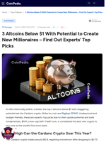 3 Altcoins Below $1 With Potential to Create New Millionaires – Find Out Experts’ Top Picks