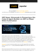 XRP News: Nimanode Is Pioneering a No-Code AI Agent Builder on XRP to Power Web3 Automation