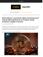 AIXA Miner Launches New AI Enhanced Cloud Mining Event to Propel Daily Passive Crypto Income