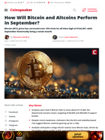 How Will Bitcoin and Altcoins Perform in September? - Coinspeaker