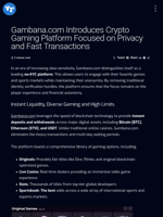 Gambana.com Introduces Crypto Gaming Platform Focused on Privacy and Fast Transactions | Visionary Financial