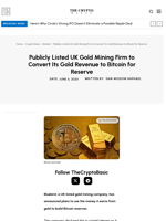 Publicly Listed UK Gold Mining Firm to Convert Its Gold Revenue to Bitcoin for Reserve