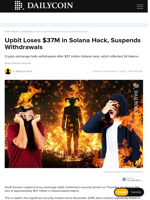 Upbit Loses $37M in Solana Hack, Suspends Withdrawals - DailyCoin