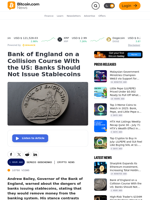 Bank of England on a Collision Course With the US: Banks Should Not Issue Stablecoins – Crypto News Bitcoin News