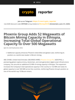 Phoenix Group Adds 52 Megawatts of Bitcoin Mining Capacity in Ethiopia, Increasing Total Global Operational Capacity to Over 500 Megawatts