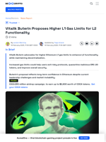 Buterin: Ethereum Needs Higher L1 Gas Limits to Build L2 Future