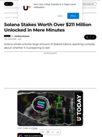 Solana Stakes Worth Over $211 Million Unlocked in Mere Minutes - U.Today