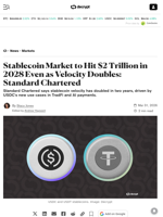 Stablecoin Market to Hit $2 Trillion in 2028 Even as Velocity Doubles: Standard Chartered - Decrypt