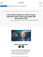 Here’s What It Means for XRP as Larsen Held More XRP 10 Years Ago, When XRP Was Under a Cent