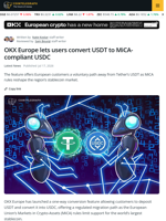 OKX Europe Lets Users Convert USDT to MiCA-Compliant USDC