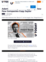 Adam Back Says It's 'Staggering' How Few Companies Copy Saylor