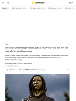 Bitcoin’s quantum problem gets a recovery tool, but not for Satoshi’s 1.1 million BTC