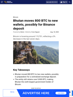 Bhutan moves 800 BTC to new wallets, possibly for Binance deposit