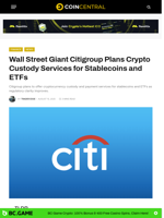 Wall Street Giant Citigroup Plans Crypto Custody Services for Stablecoins and ETFs - CoinCentral